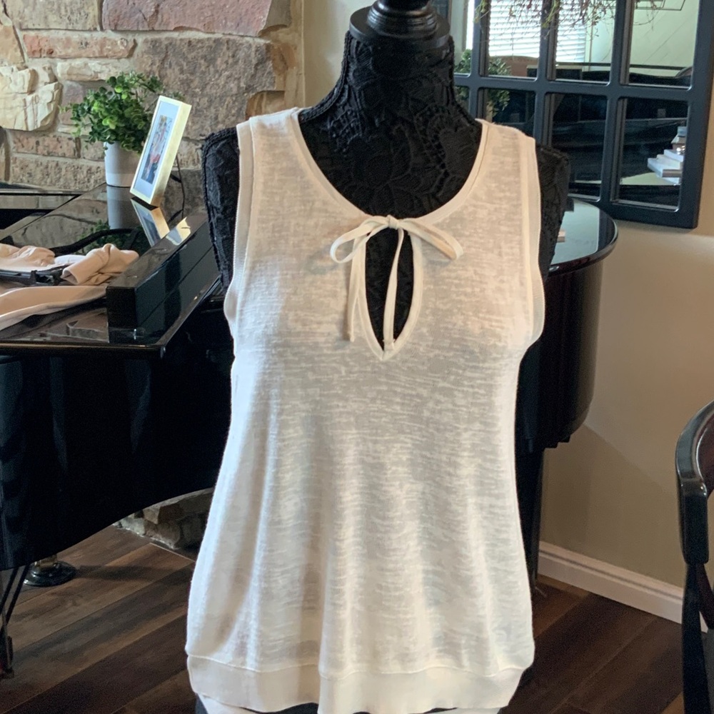 EUC Sanctuary Loose Fir White Tank Top with Bow Accent SZ S